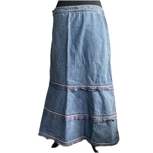 Principles Size 14 Denim Skirt Blue Ruffle W 34 L 34.5” Flare Festival Western - Picture 1 of 11