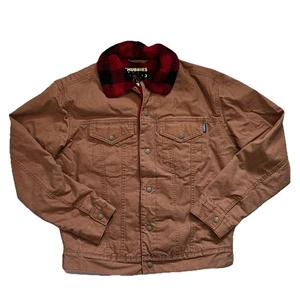 CHUBBIES Herren karierte Sherpa Canvas Trucker Jacke hellbraun Größe Small - Bild 1 von 8