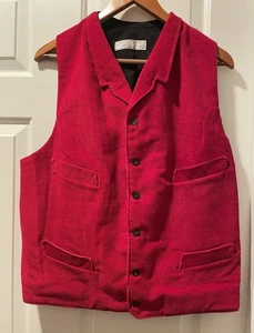 Vtg River Junction Trade Co. USA Handmade Red Corduroy Waistcoat Vest Sz 44 Mens - Picture 1 of 20