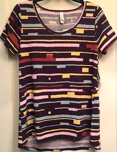 Lularoe Classic T Small Purple Multicolor Geometric Short Sleeve Hi-Low Shirt - Picture 1 of 10
