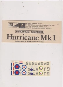 MPC HURRICANE MK I INSTRUCTIONS/ DECALS FREE SHIP IN U S - Picture 1 of 1