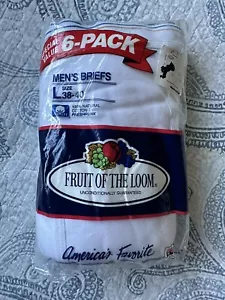 Vintage 1989 Fruit of the Loom Men's White Briefs 6 Pack Size Large 38-49 New - Picture 1 of 6