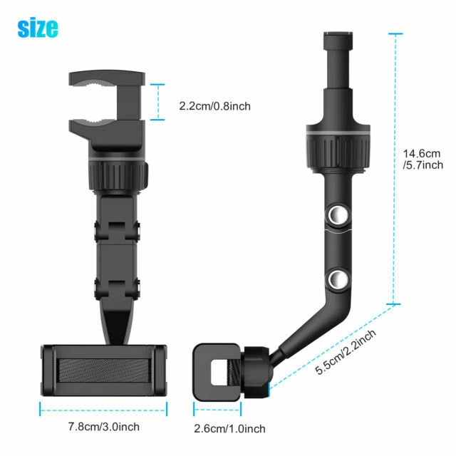 Car Mount Holder Cellphone Stand Rear-View Mirror Clip 360 Universal e - Image 1 of 1