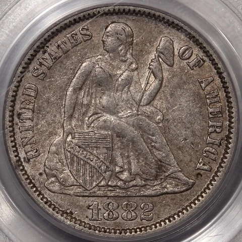 1882 Seated Liberty Dime PCGS AU-53 Cover