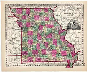 1887 MISSOURI Map ORIGINAL (12.5 X 10) Townships RAILROADS St Louis - Picture 1 of 4