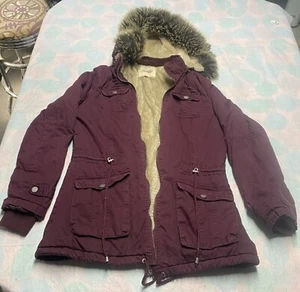 Snobbish Jacket Sz Large Women's Purple Faux Fur Lined Parka Hood Comfy Carefree - Picture 1 of 9