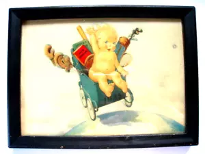 1935 Litho Framed Print by Charles Twelvetrees Child /Buggy / Sports Equipment - Picture 1 of 4