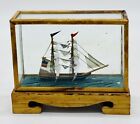 vintage old wooden sail ship display box glass case wooden pedestal