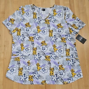 Disney Women's The Lion King Simba Scrub Top Pockets Sz XL New - Picture 1 of 17