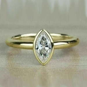 Engagement Ring Marquise Cut VVS1/D Diamond Solitaire 14K Yellow Gold Finish - Picture 1 of 7