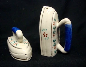 Vintage Japan Hand-Painted Ceramic Flat Iron Salt & Pepper Shakers f ~ No Cork - Picture 1 of 8