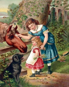 Decor Poster.Wall room design.Vintage interior.Victorian girl with pets.12454 - Picture 1 of 1