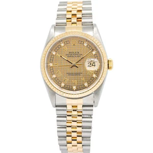 Rolex Datejust 16233 18K YG Factory Champagne Houndstooth Diamond Dial Auto 36mm - Picture 1 of 5