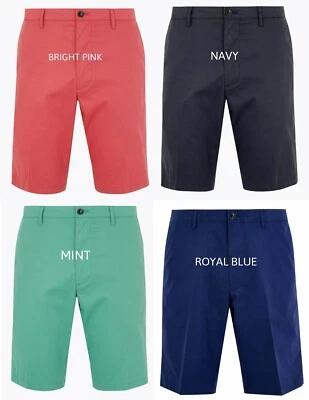Ex M&S Mens Shorts Chino Stretch Cotton Summer Pants Reg Fit Casual Half Pant - Image 1 of 4