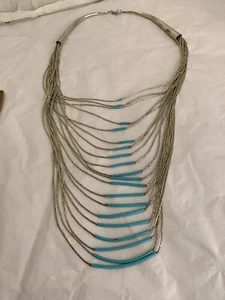 Vtg Southwestern Sterling Silver Liquid Strand Heishi Necklace 20strand 18”L 54g - Picture 1 of 8