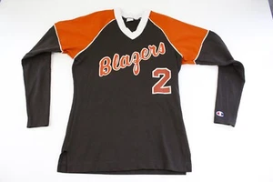 Vintage Lady Champion arancione marrone blazer #2 nylon softball camicia uniforme taglia 12 - Foto 1 di 8
