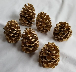 Lot of 6 Small 2.5-3 inch Gold Pinecones for decoration crafts etc - Picture 1 of 7