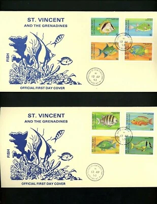 Postal History St. Vincent FDC #1808-1815 SET OF 2 Animals Marine fish 1993 - Image 1 of 2