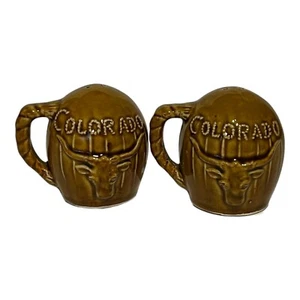 Vintage Salt Pepper Shakers Colorado Souvenir Longhorn Cowboys No Stoppers - Picture 1 of 6