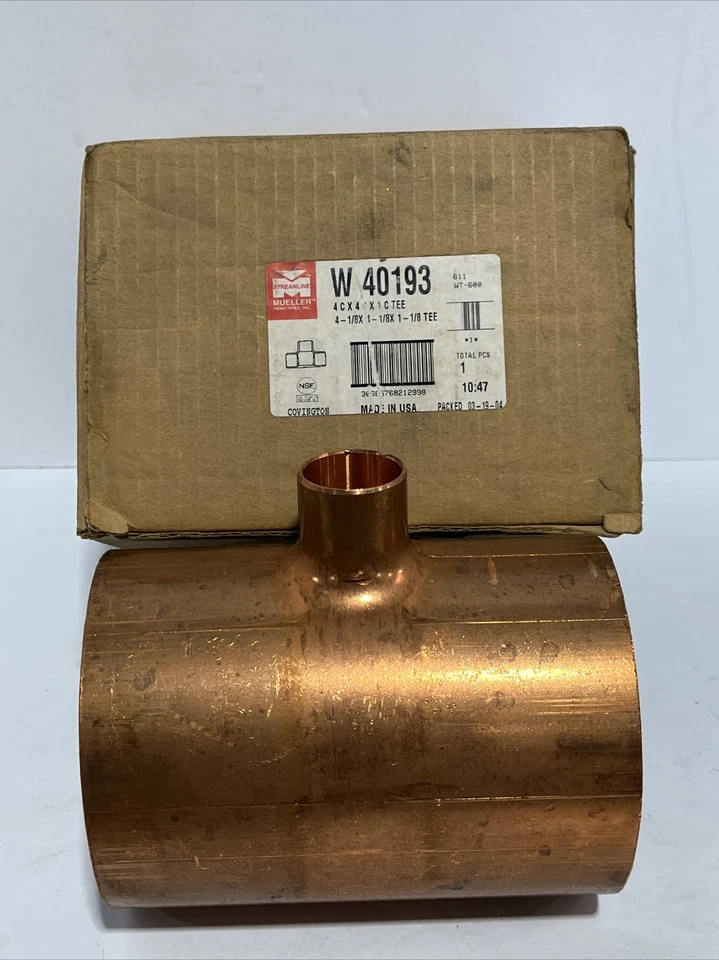 Mueller W40193 Streamline WT-600 Copper Reducing Tee 4"C x 4"C x 1”C TEE - Image 1 of 4