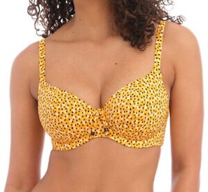 Freya Bikini Top Cala Palma 36DD Yellow Leopard Underwired Plunge Bra 202402
