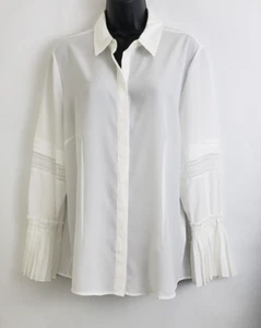 Chico's Plissee Spitzenbesatz Shirt Bluse Top weiß Glockenärmel Knopfleiste Gr. 2 - Bild 1 von 14