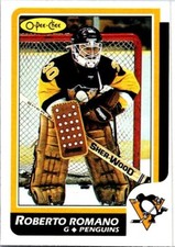 HOCKEY CARD OPC 1986 PITTSBURGH PENGUINS GOALIE ROBERTO ROMANO ROOKIE CARD NO181