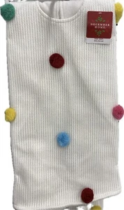 NWT Tree Skirt Off White Knit sweater  With Multi Color Pom Poms Christmas 48” - Picture 1 of 10