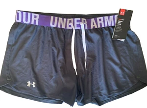 NEW UNDER ARMOUR [M] Women's Loose Fit Gym/Running Shorts-Grey/Purple 1228385 - Picture 1 of 2