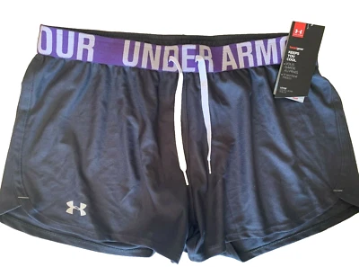 NEW UNDER ARMOUR [M] Women's Loose Fit Gym/Running Shorts-Grey/Purple 1228385 - Image 1 of 2