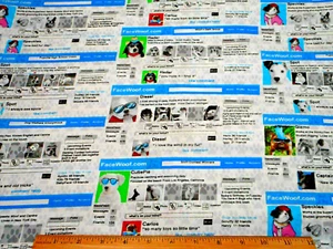 Dog Fabric By Yard FaceWoof Dogs Social Media Pooch Pals Pups Premium Cotton B C - Picture 1 of 3