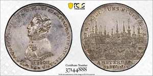 PCGS MS-63 Amsterdam 1813 City View Medalla Unc Plata Muy Rara Países Bajos Alemana - Imagen 1 de 11