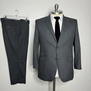 Perry Ellis Portfolio Suit 44R 38W Mens Gray Solid Wool - Picture 1 of 16