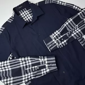 Givenchy Paris Button Up Shirt Navy Plaid White 100% Cotton Mens 16/41 EUC - Picture 1 of 8