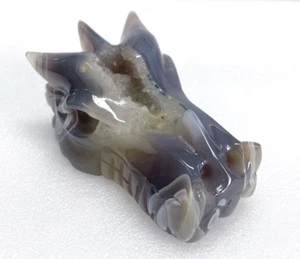 4 Zoll natürliche Geode ACHAT geschnitzter Kristall Drachen Schädel, Wohnkultur, Kristall - Bild 1 von 9