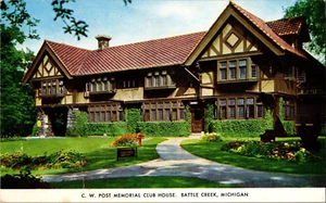 Postkarte C.W. Post Memorial Club House Battle Creek Michigan Chrom unverpostet - Bild 1 von 2