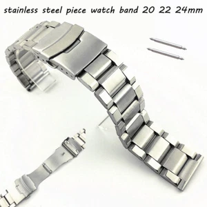 Stainless Steel Piece Watch Band 20 22mm Security Buckle 24mm 3Beads Watch Strap - Picture 1 of 12