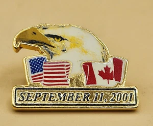 September 11, 2001 Eagle w/Teardrop USA & Canada Patriotic Flags Lapel Pin, EUC - Picture 1 of 8