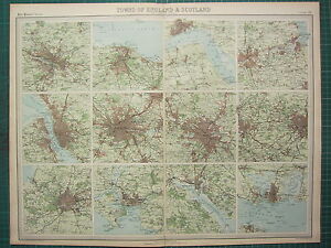 1921 LARGE MAP ENGLAND SCOTLAND ENVIRONS CITY PLAN MANCHESTER BRISTOL LIVERPOOL