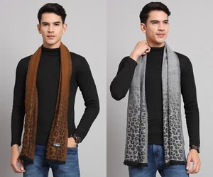 Hombre 100% Cachemira Bufandas Leopardo Diseño Pareo Lana Invierno Cálido Largo - Imagen 1 de 22