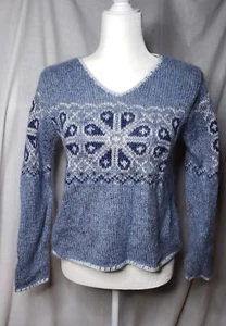 Women's Blue Snowflake Mohair Polyester Blend Sweater - Picture 1 of 10