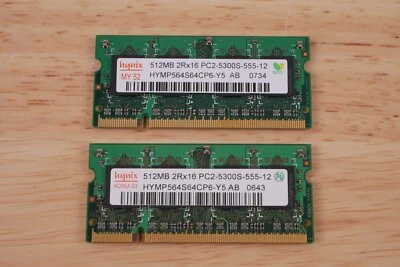 Hynix 1GB (2x512MB) PC2-5300S DDR2-667 667MHz 200-Pin SO-DIMM Laptop Memory RAM - Image 1 of 2