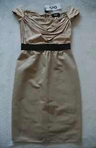 Dolce & Gabbana Seidenwolle schmal Midi Kleid Champagner Gold Militär Gürtel brandneu mit Etikett IT40 - Bild 1 von 10