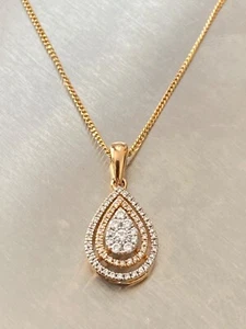 18ct Gold Diamond Necklace 0.3ct Diamond Pear Shape Pendant 18 Carat Chain 18" - Picture 1 of 23