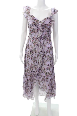 Vestido feminino Intermix texturizado alça espaguete gola V estampa floral roxo tamanho 0 - Imagem 1 de 4