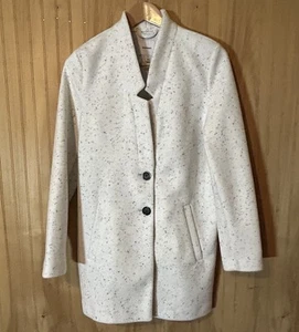 Old Navy Small White Speckled Fleece Button Pea Coat Mock Collar Jacket - Picture 1 of 4