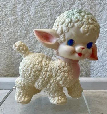 The Sun Rubber Company 1955 Rubber Squeaky Toy Lamb White and Pink Squeaks! - Image 1 of 4