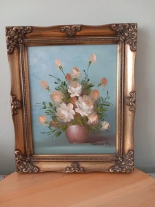 Vintage Framed Floral Oil Paintng Signed Robert Cox 8 x 10 Canvas 10 x 12 Frame - Picture 1 of 9