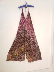 Iris Impressions Halter Adjustable Maxi Dress L Silk Tropical Resort Scarf Hem - Picture 1 of 6