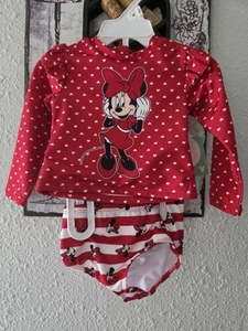 NWT Disney Minnie Mouse Infant Girl Size 12 M Red Long Sleeves 2 Piece Swimsuit - Picture 1 of 8